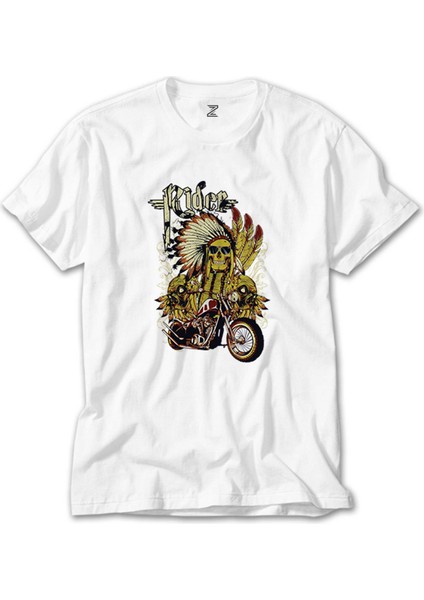 Motorcycle Skull Rider Beyaz Tişört