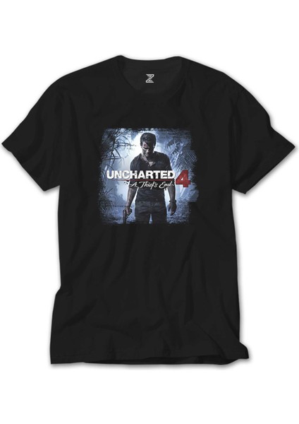 Uncharted 4 Nathan Drake Poster Siyah Tişört