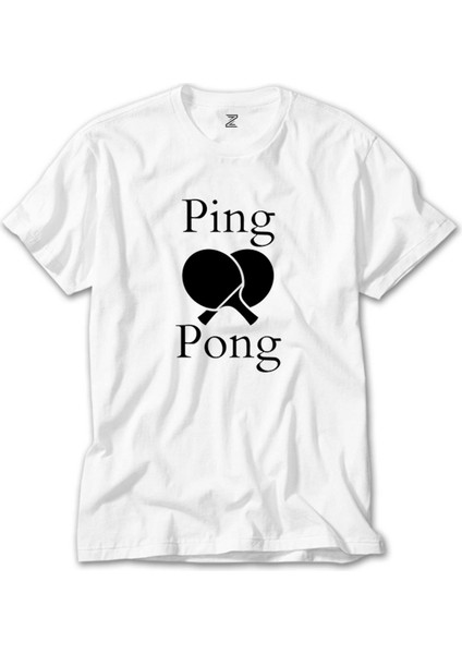 Ping Pong Racket Design Black Beyaz Tişört