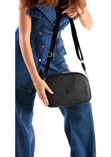 Impolo Holly Siyahgofraj Baskı Kadın Spor Çapraz ve Omuz Çantası 20X28 Ebatında