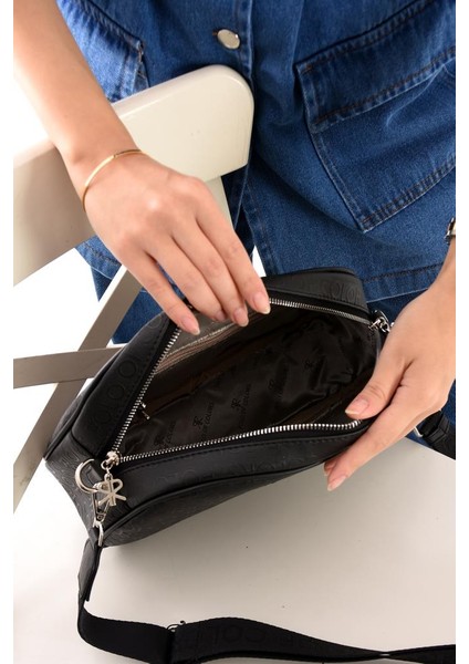 Impolo Holly Siyahgofraj Baskı Kadın Spor Çapraz ve Omuz Çantası 20X28 Ebatında modelleri