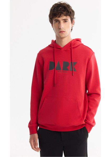 Erkek Kırmızı Kapüşonlu Pamuklu Baskılı Elastan Sweatshirt A42Y1322