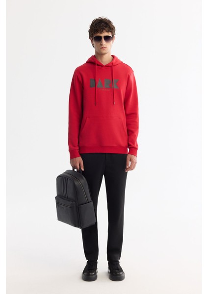 Erkek Kırmızı Kapüşonlu Pamuklu Baskılı Elastan Sweatshirt A42Y1322 indirimleri