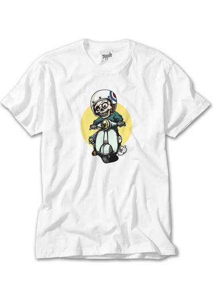 Skull Scooter Rider Beyaz Tişört