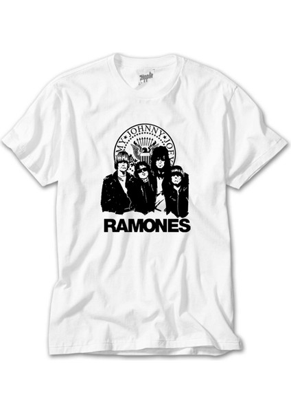 Ramones Logo And Group Beyaz Tişört