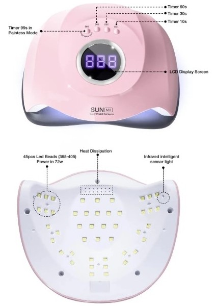 M3 180 Watt 45 LED Uv LED Oje ve Protez Tırnak Kurutucu Lamba