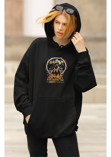 Unisex Def Leppard Sırt Baskılı Kapüşonlu Sweatshirt, Oversize Rock Band Baskılı Hoodie fiyatları