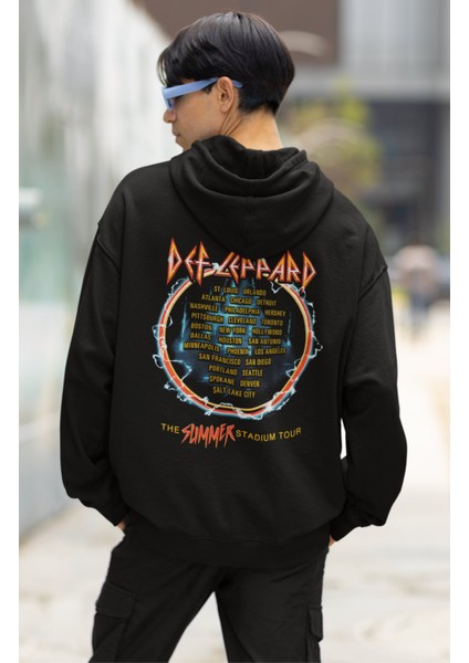 Unisex Def Leppard Sırt Baskılı Kapüşonlu Sweatshirt, Oversize Rock Band Baskılı Hoodie modelleri