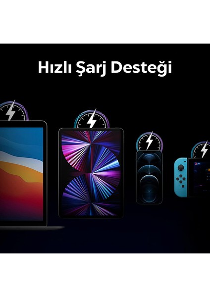 45W USB-C Hızlı Şarj Aleti + Örgü Şarj Kablo Samsung PPS 2.0 / Isı Düşürücü GaN Destekli Akım Korumalı Güç Adaptörü Super Hızlı Şarj iPhone & Android & iPad & MacBook Type-C - ACH02589