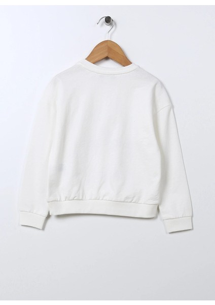 Kız Çocuk Bisiklet Yaka Önü Taş Baskılı Pamuklu Düşük Omuz Ekru Kışlık Sweatshirt/üst Giyim fiyatları