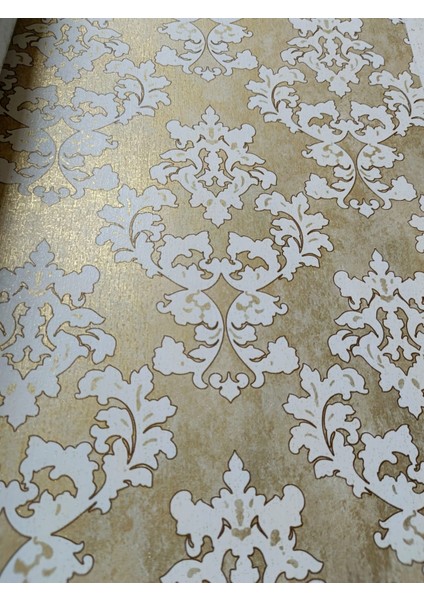 Black Serisi Beyaz Gold Işıltılı Damask Silinebilir Duvar Kağıdı 16 M²