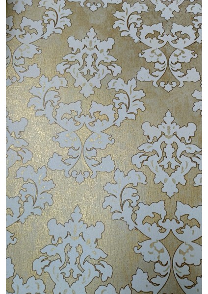 Black Serisi Beyaz Gold Işıltılı Damask Silinebilir Duvar Kağıdı 16 M²