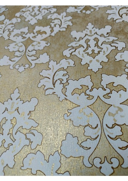 Black Serisi Beyaz Gold Işıltılı Damask Silinebilir Duvar Kağıdı 16 M²