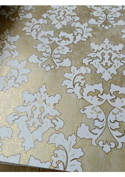 Black Serisi Beyaz Gold Işıltılı Damask Silinebilir Duvar Kağıdı 16 M²