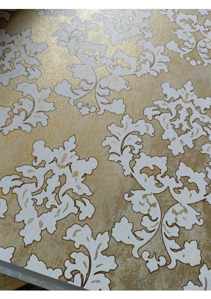 Black Serisi Beyaz Gold Işıltılı Damask Silinebilir Duvar Kağıdı 16 M²