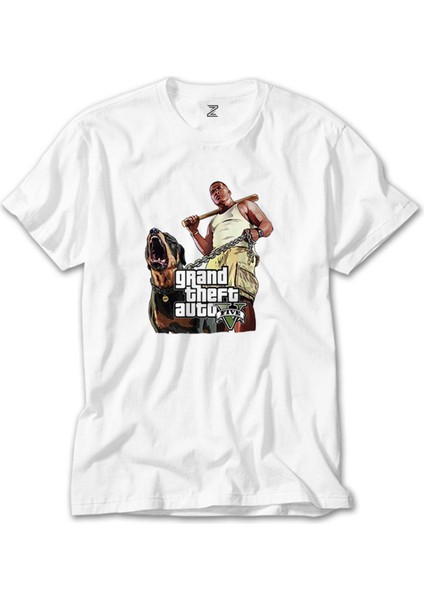 Grand Theft Auto Five Dog And Man Beyaz Tişört