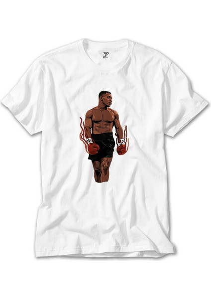 Mike Tyson Fire Boxing Gloves Beyaz Tişört