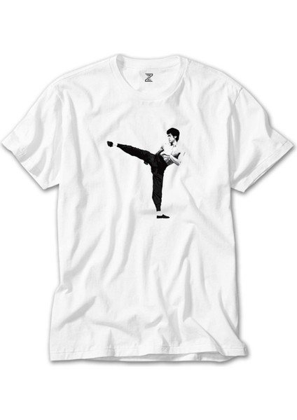 Bruce Lee Kick Deffense Beyaz Tişört