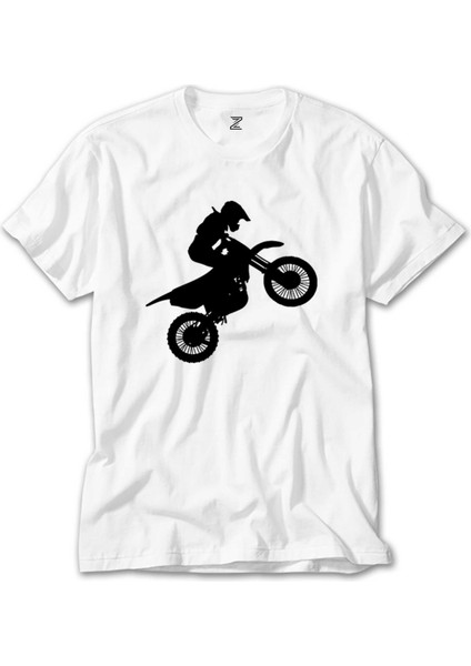 Motocross Motorcycle Siluet Beyaz Tişört