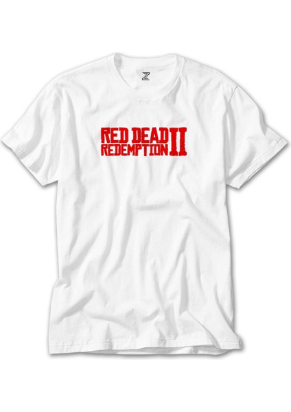 Red Dead Redemption 2 Red Text Beyaz Tişört