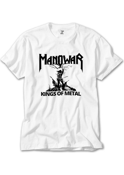 Manowar Kings Of Metal Black Beyaz Tişört