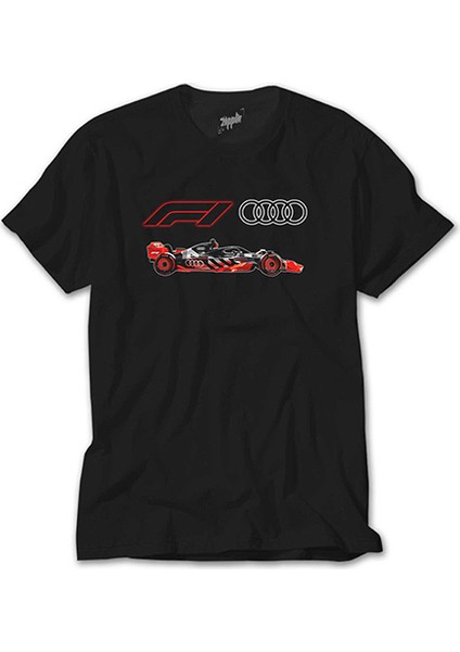 F1 Audi Logo Car Siyah Tişört