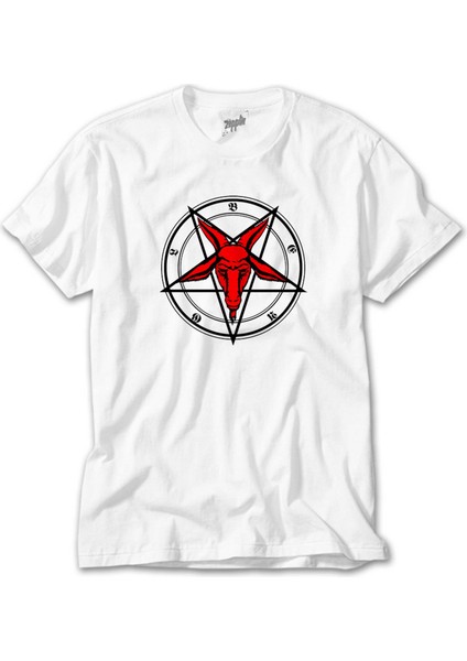 Pentagram Goat Head Beyaz Tişört