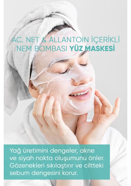 Ac.net & Allantoin Nem Bombası Kağıt Yüz Maskesi 10'lu Paket