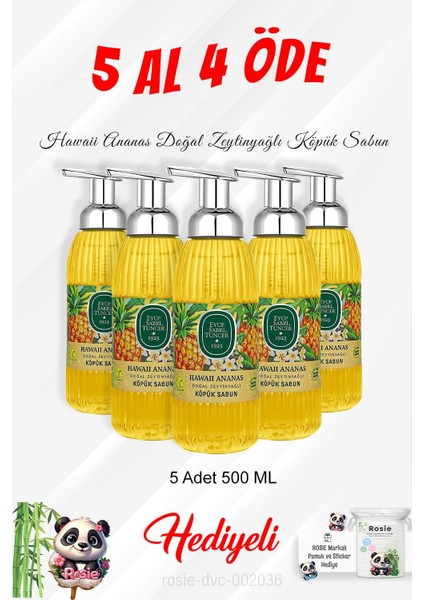 Hawaii Ananas Zeytinyağlı Köpük Sabun 500 ml 5 Al 4 Öde ve Rosie Pamuk