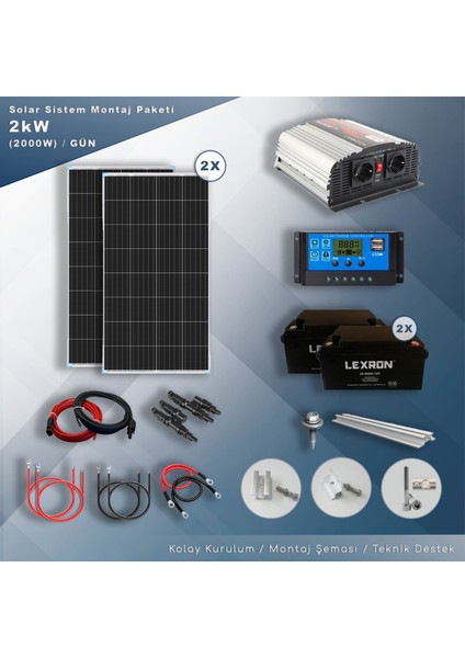 2 KW Solar Paket Sistem (2000W/GÜN)