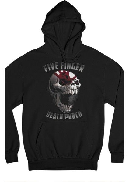 Five Finger Death Punch Baskılı Kapüşonlu Sweatshirt, Oversize Rock Band Baskılı Hoodie