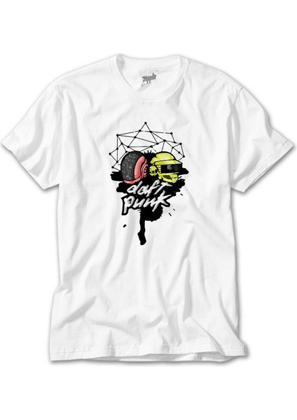 Daft Punk Cartoon Head Beyaz Tişört