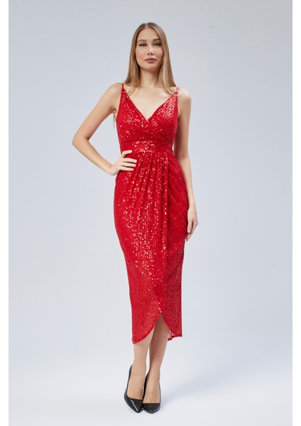 Kruvaze Yaka Ip Askılı Payet Abiye Elbise fırsatları