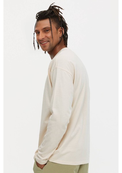 Erkek Ekru Basic Bisiklet Yaka Uzun Kollu T-Shirt %100 Pamuk Sweatshirt modelleri