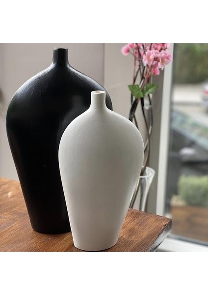 Dea'rt Istanbul Minimal Seramik Yassı Vazo Ikili