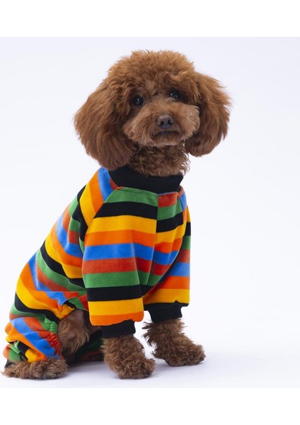 Yumoş Çizgili Kadife Yumuşak Kedi Köpek Tulumu Kedi Köpek Kıyafeti