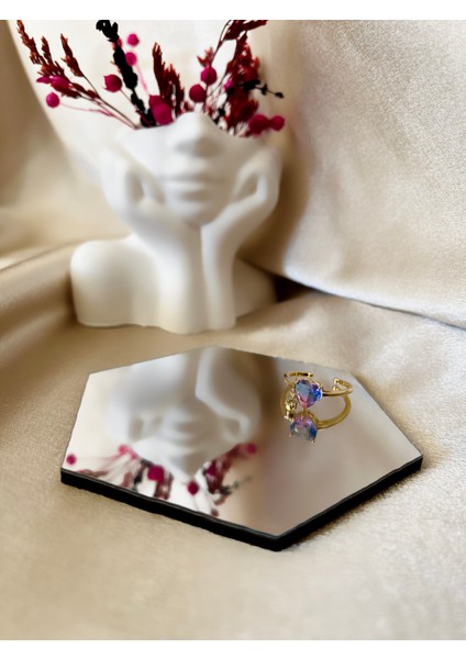 Mor Yansımalı Kalp Sarkıt Gold Ayarlanabilir Çelik Yüzük