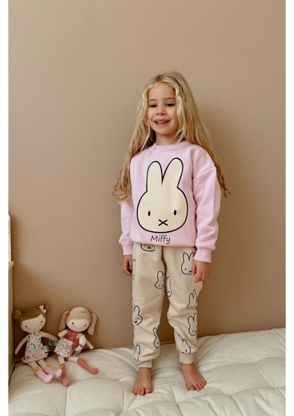 Miffy Tavşan Desenli Kız Çocuk Taytlı 2 Li Takım - Pembe