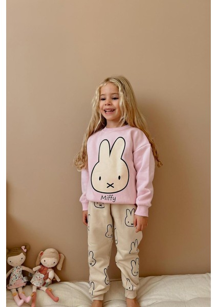 Miffy Tavşan Desenli Kız Çocuk Taytlı 2 Li Takım - Pembe