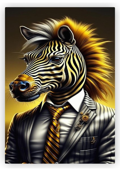 Takım Elbiseli Modern ve Cool Zebra Ahşap Poster 20 x 29 cm