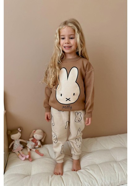 Miffy Tavşan Desenli Kız Çocuk Taytlı 2 Li Takım - Kahverengi