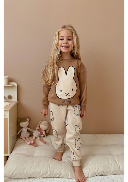 Miffy Tavşan Desenli Kız Çocuk Taytlı 2 Li Takım - Kahverengi