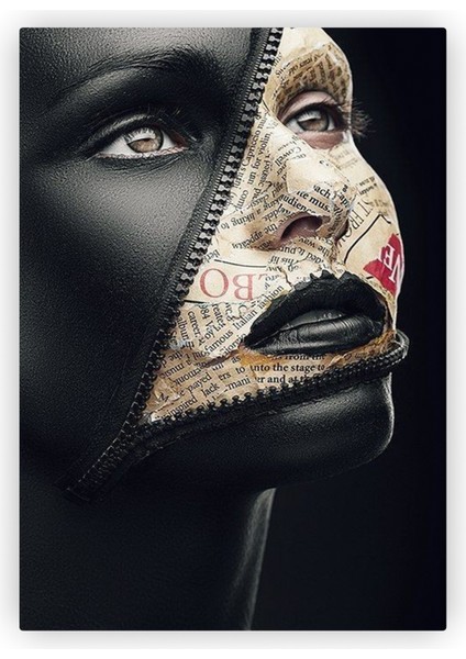 Fermuar Yüzlü Kadın Modern Sanat Ahşap Poster 20 x 29 cm
