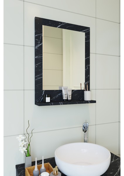 Safir Banyo Aynası Dresuar 45X60 Mermer Desen Raflı Banyo Aynası