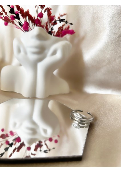 Zirkon Taş Detay Yılan Silver Ayarlanabilir Çelik Yüzük fiyatları