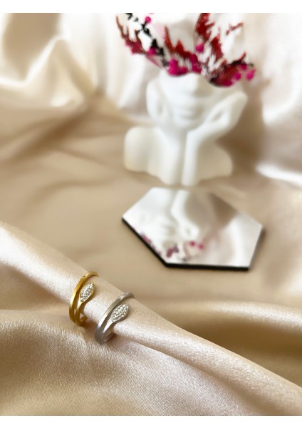 Zirkon Taş Detay Yılan Silver Ayarlanabilir Çelik Yüzük modelleri