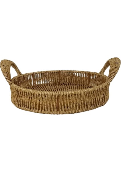 Dekoratif Dayanıklı Çok Amaçlı Rattan Yuvarlak Tepsi Küçük Boy (S)
