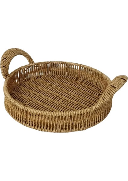 Dekoratif Dayanıklı Çok Amaçlı Rattan Yuvarlak Tepsi Küçük Boy (S) fiyatları