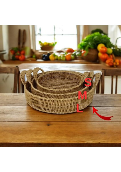 Dekoratif Dayanıklı Çok Amaçlı Rattan Yuvarlak Tepsi Küçük Boy (S) fırsatları