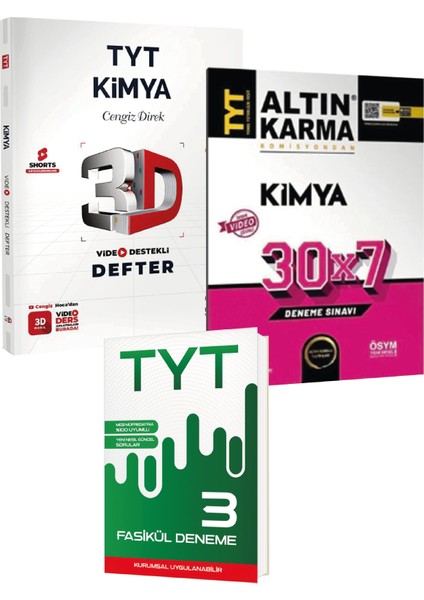 Altın Karma ve 3D Yayınlarından Tyt Kimya V.d.d. ile Deneme + Tyt 3 Fasikül Deneme